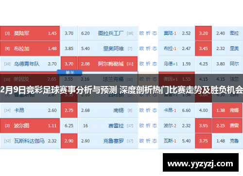 2月9日竞彩足球赛事分析与预测 深度剖析热门比赛走势及胜负机会